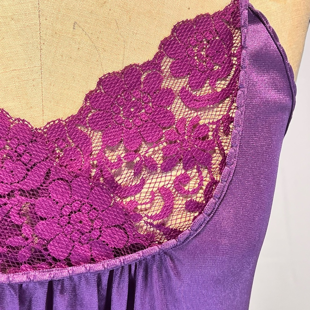 VINTAGE 80s amethyst jewel purple long maxi nightgown lace lingerie glamorous - Picture 5 of 11